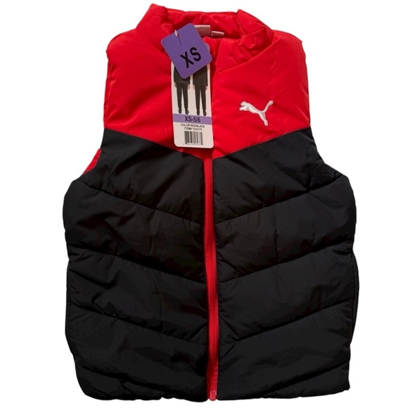 NWT PUMA Boys Vest Red Black Puffer Jacket Size XS 5 / 6 - Picture 1 of 5